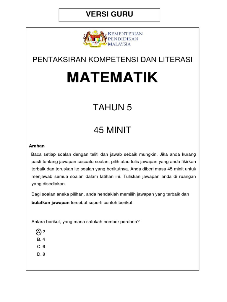 Tahun 5 Pkl Matematik Bm Guru V2 0 Pdf Pdf