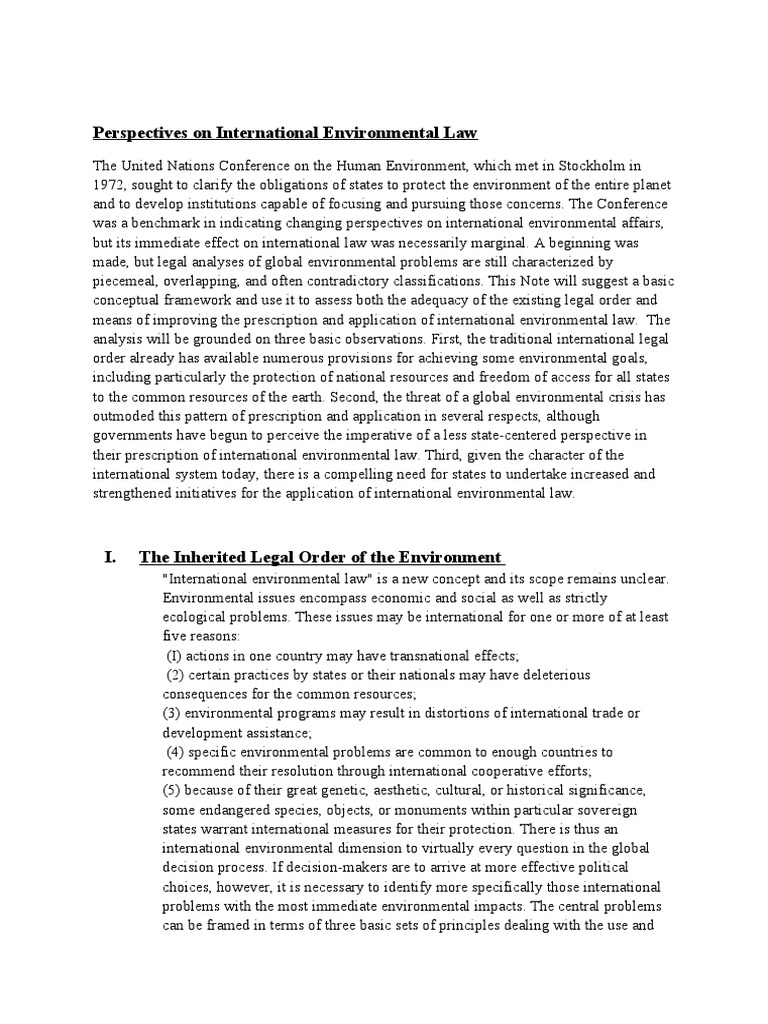 Perspectives On International Environmental Law PDF Environmental