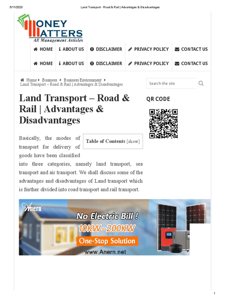 Land Transport Road & Rail Advantages & Disadvantages PDF Land