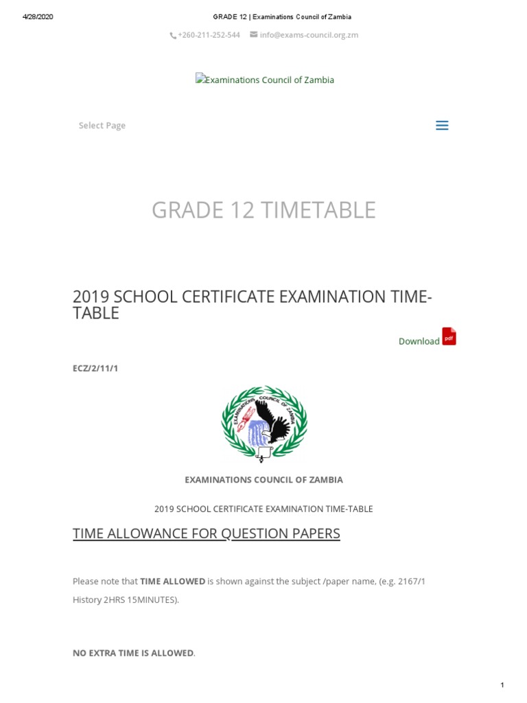 GRADE 12 _ Examinations Council of Zambia Test (Assessment