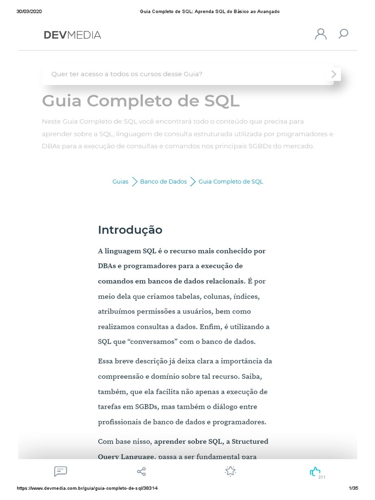 Guia Completo De Sql Aprenda Sql Do Básico Ao Avançado Pdf Pdf Pl