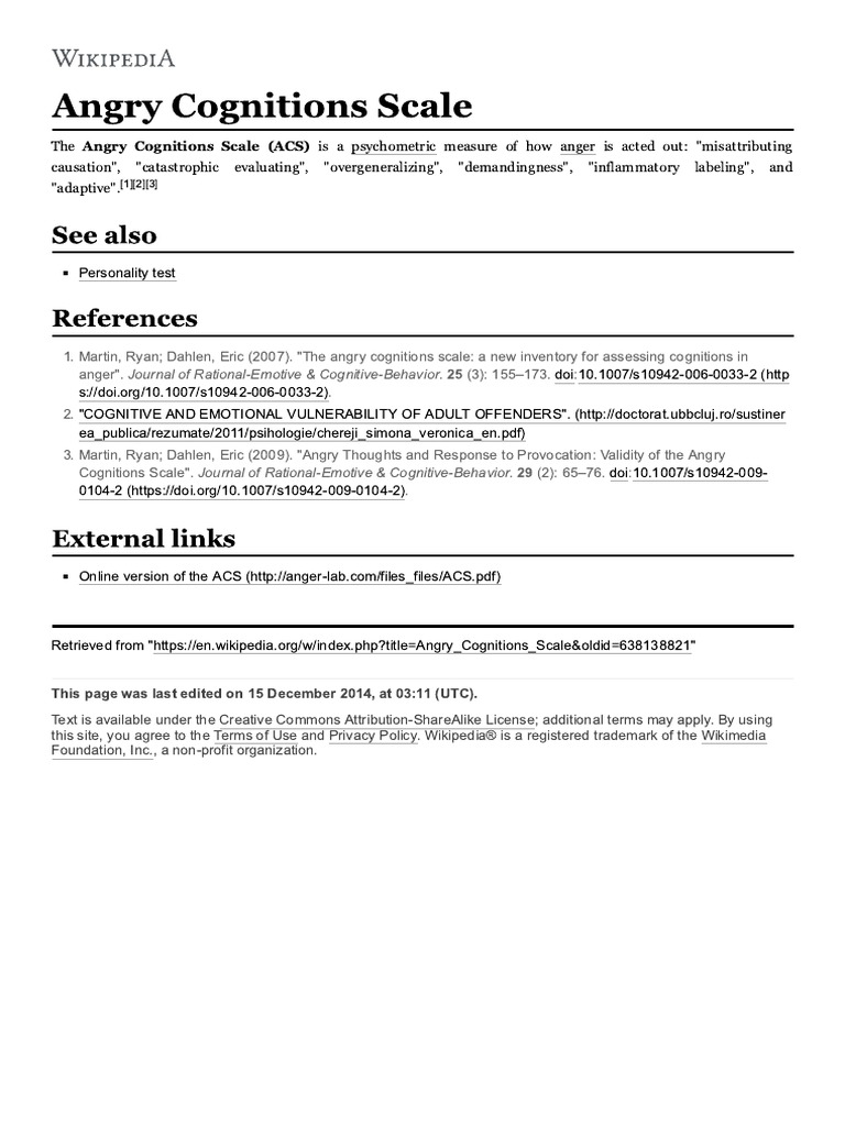 Angry Cognitions Scale | PDF