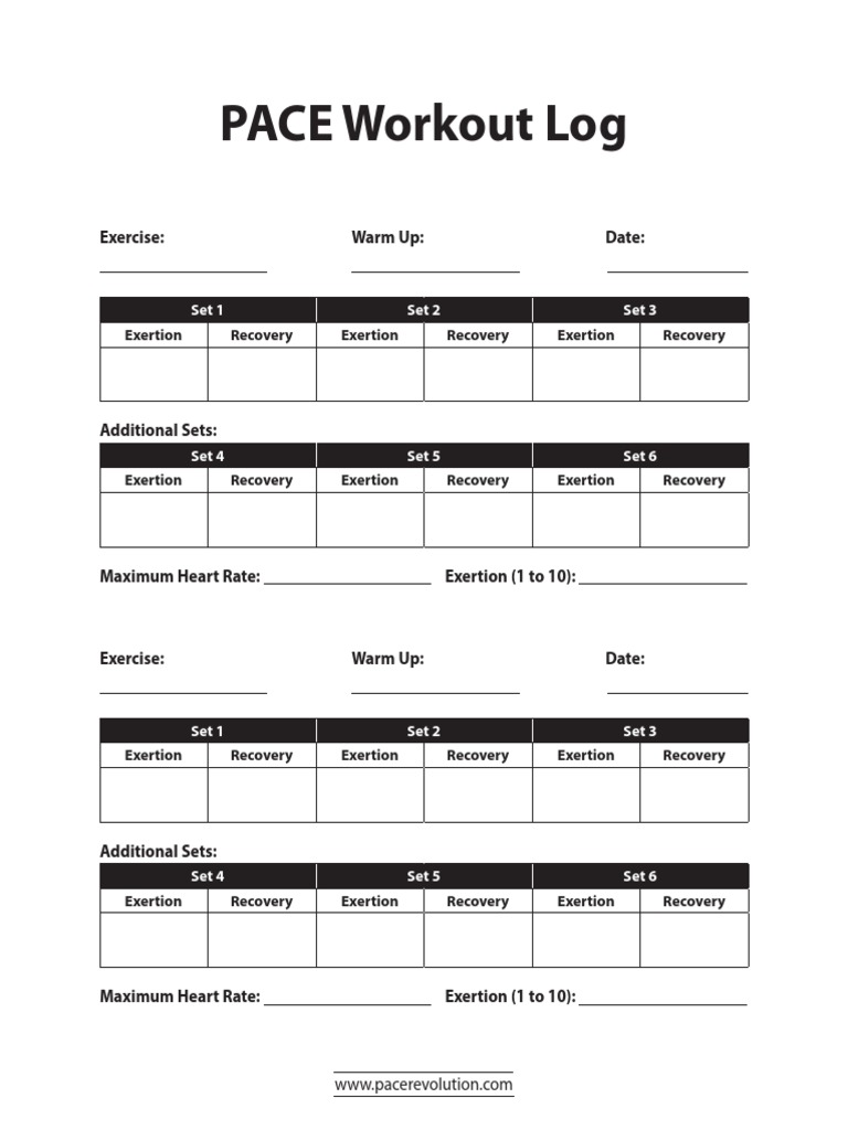 PACE Workout Log Set 1 Set 2 Set 3 PDF Primate Anatomy Physical