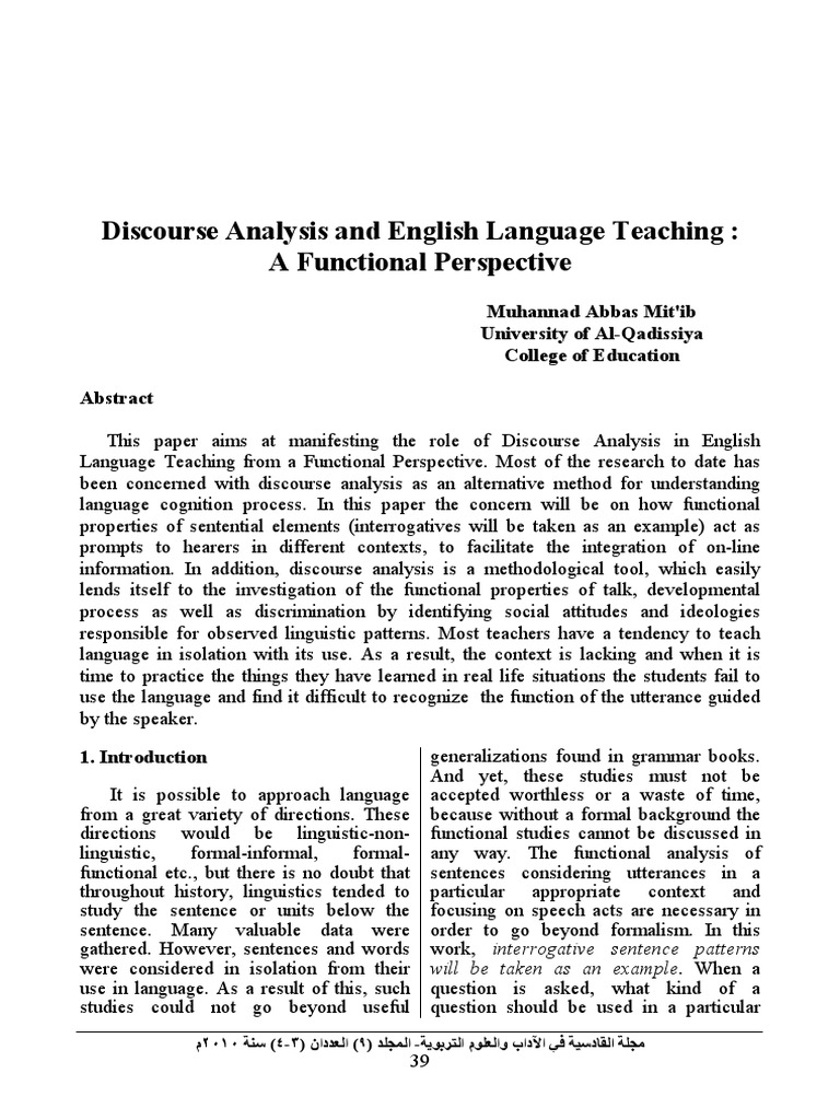 Discourse Analysis in ELT | PDF | Language Education | Linguistics