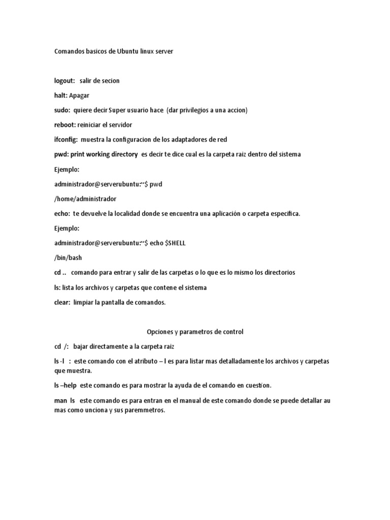 Comandos basicos de ubuntu linux server pdf directorio computaci n