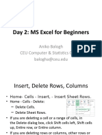 Day 2: MS Excel For Beginners: Aniko Balogh CEU Computer & Statistics Center Balogha@ceu - Edu