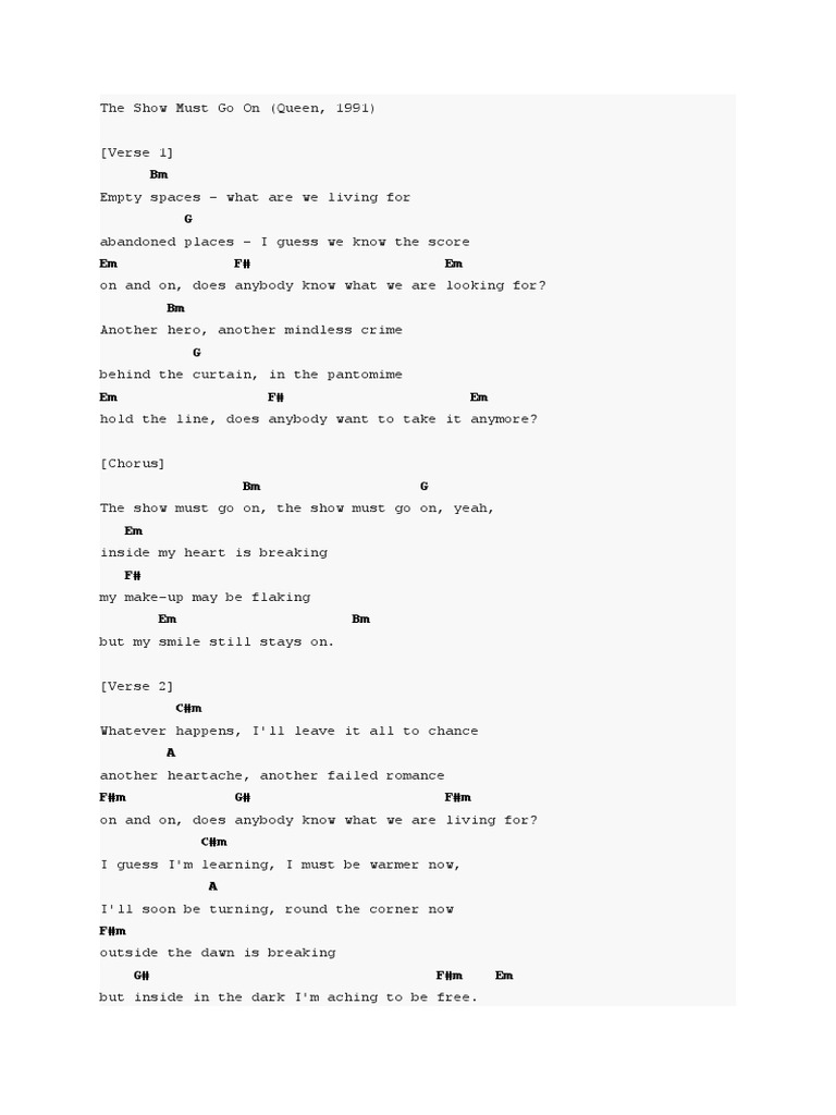 Show Must Go On Chords & Lyrics | PDF | Songs
