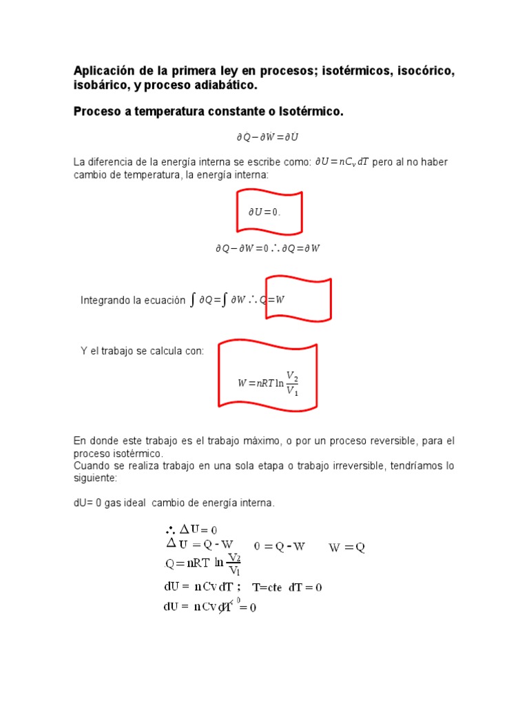 Aplicación de la Primera Ley de la Termodinámica a Procesos Isotérmicos ...