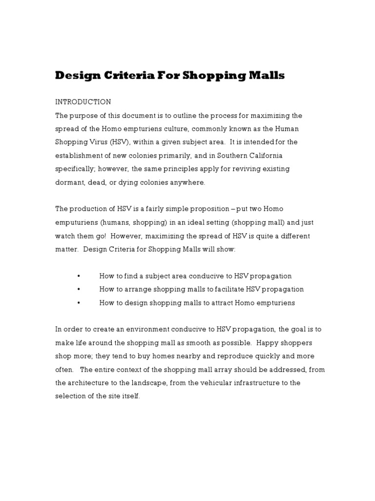 Design Criteria For Shopping Malls | PDF | Retail | Covenant (Law)
