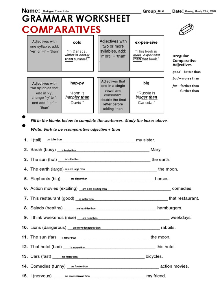 Comparatives: Grammar Worksheet | Download Free PDF | Languages ...