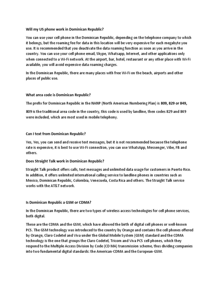 Will My US Phone Work in Dominican Republic? PDF Roaming Gsm