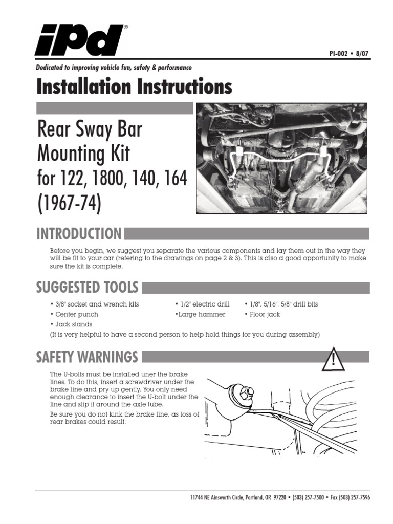 Rear Sway Bar Installation Instructions PDF Screw Manufactured Goods