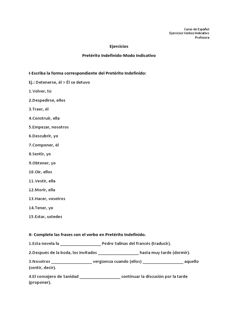Ejercicios de Pretérito Indefinido | PDF | Agitación | Idiomas