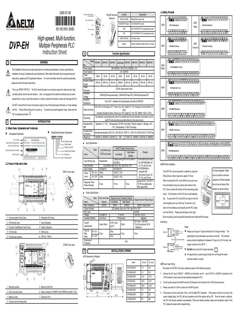 DVP EH Instruction Sheet PDF | PDF | Programmable Logic Controller ...
