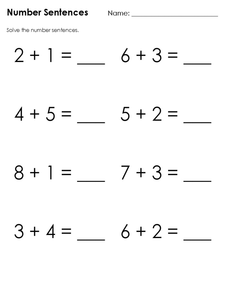 Name: - : Solve The Number Sentences | PDF