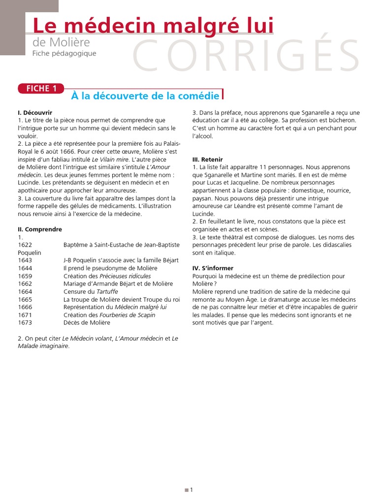 Medecin Corriges Pdf Pdf Moliere
