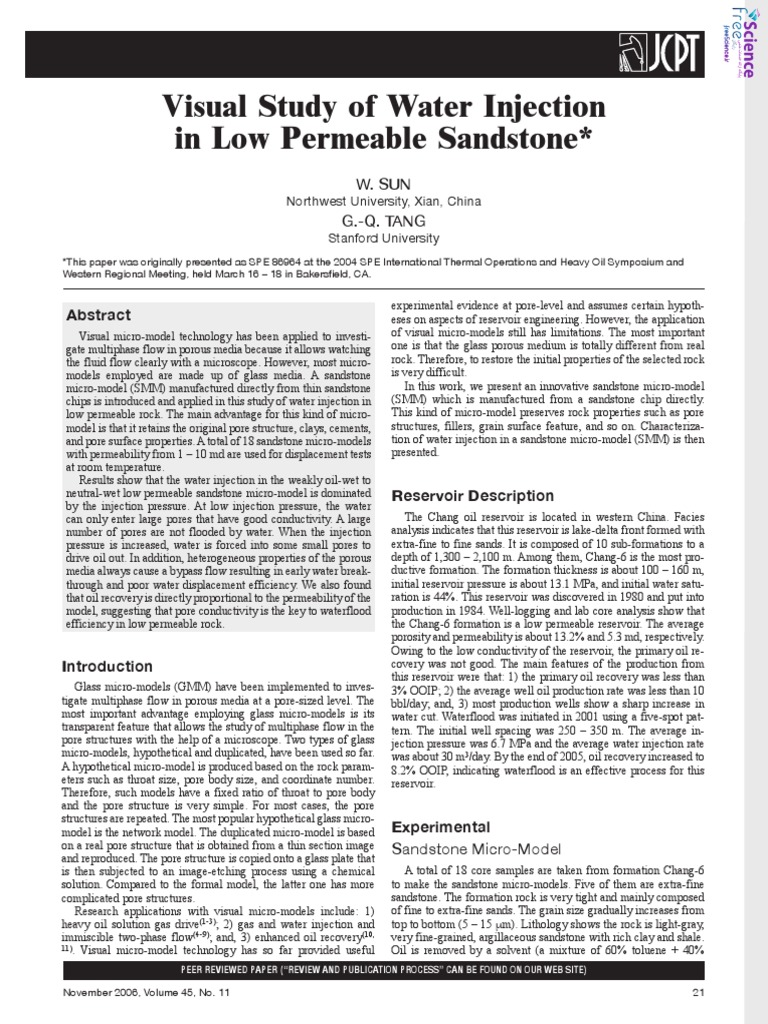 Sandstone Micro-Model for Water Injection | PDF | Permeability (Earth ...