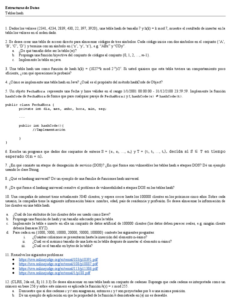EstructurasTablas Hash PDF Algoritmos y Estructuras de Datos