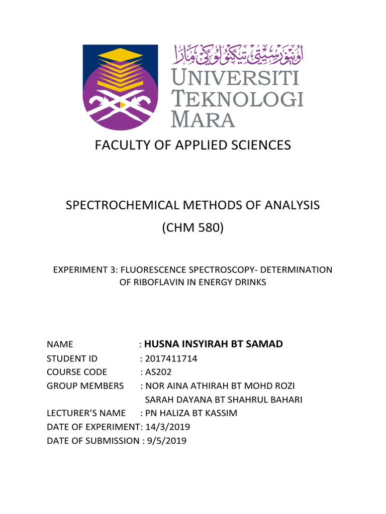 Faculty of Applied Sciences: Spectrochemical Methods of Analysis (CHM ...