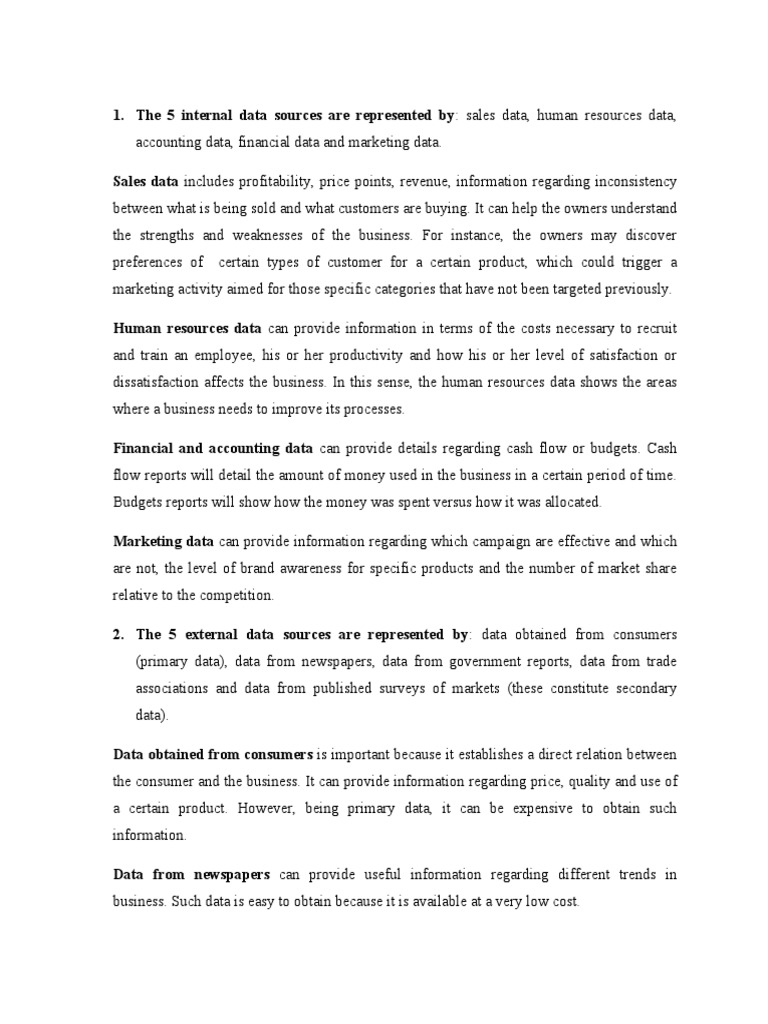 Internal and External Data Sources Overview | PDF | Marketing ...