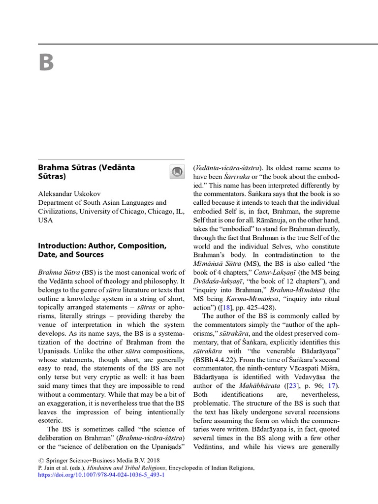 Overview of Brahma Sūtras | PDF | Vedanta | Upanishads