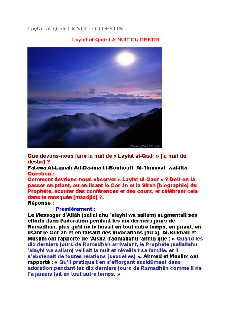 Laylat Al Qadr La Nuit Du Destin Ramadan Mahomet