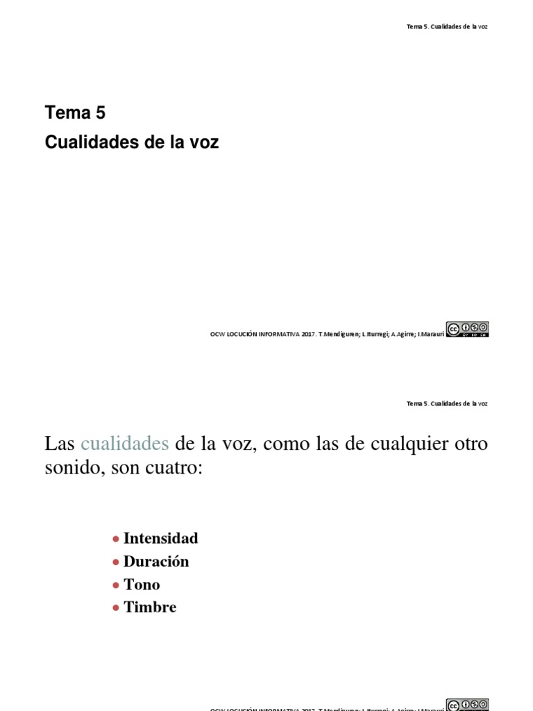 Cualidades de la voz: Intensidad, Tono y Timbre | PDF | Voz humana | Sonido