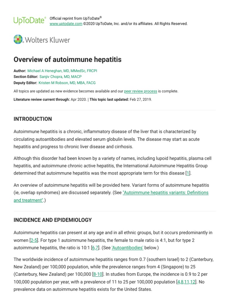 Overview of Autoimmune Hepatitis UpToDate PDF Hepatitis Autoimmunity