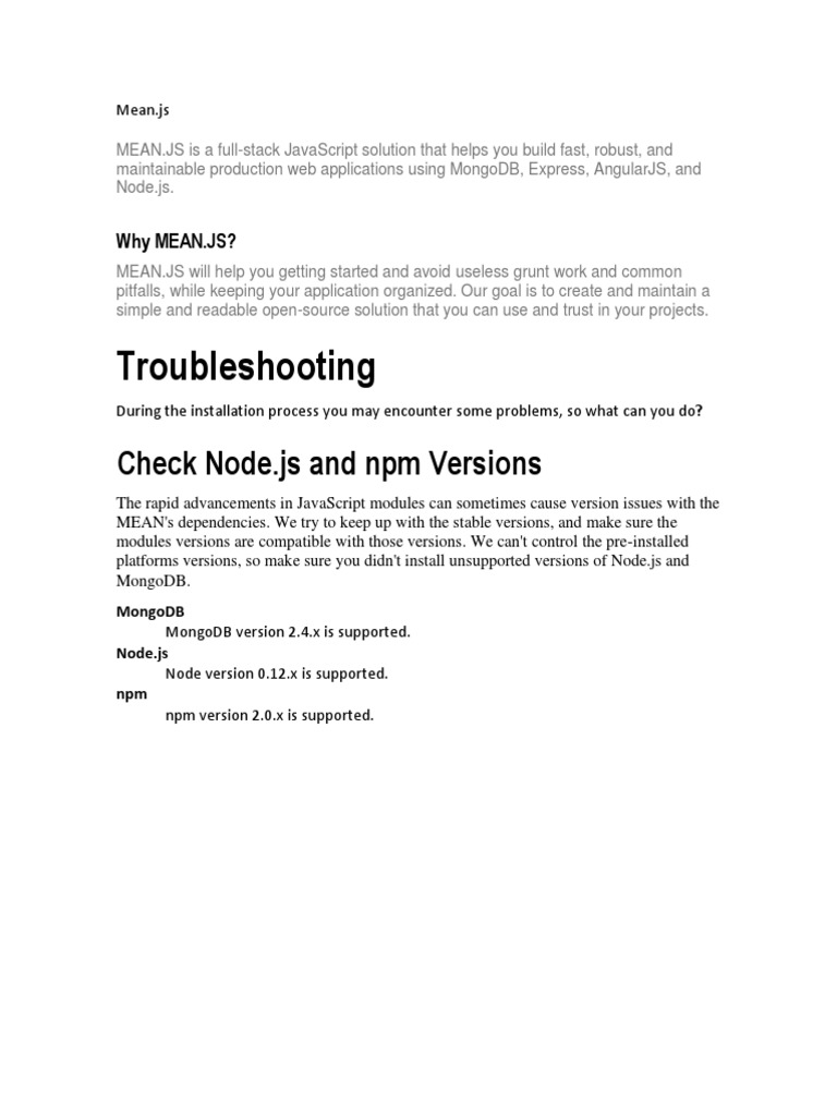 Troubleshooting Check Node Js and NPM Versions PDF Business