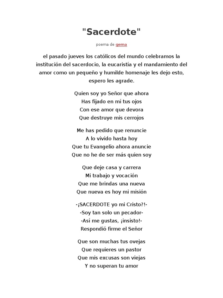 Sacerdocio En Poemas Sacerdote Amor