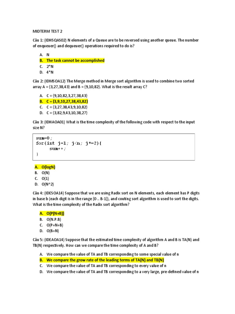 Midterm Test 2 Docx Time Complexity Discrete Mathematics