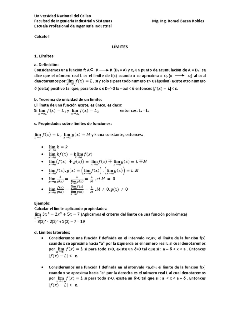 Clase 05 Limites Pdf Limite Matematicas Asintota