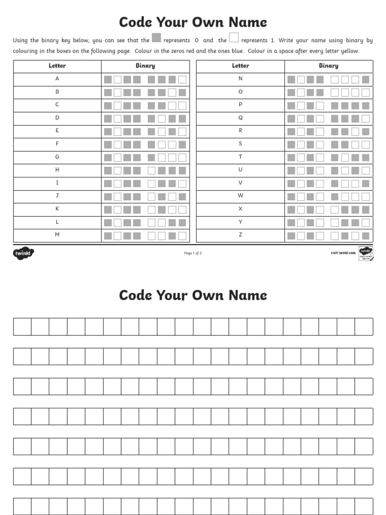 Code Your Own Name: Letter Binary Letter Binary | PDF