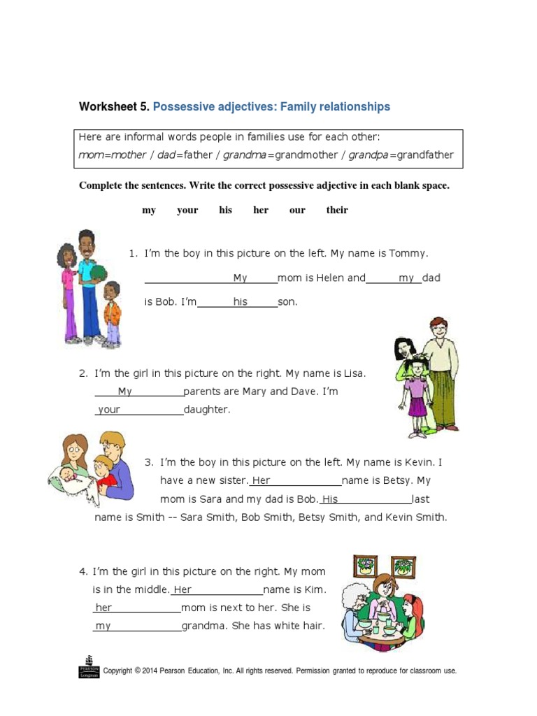 Worksheet 5.: Possessive Adjectives: Family Relationships | PDF ...