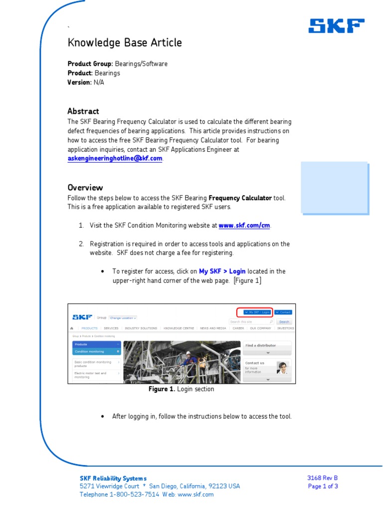 SKF Bearing Frequency Calculator Download Free PDF Application