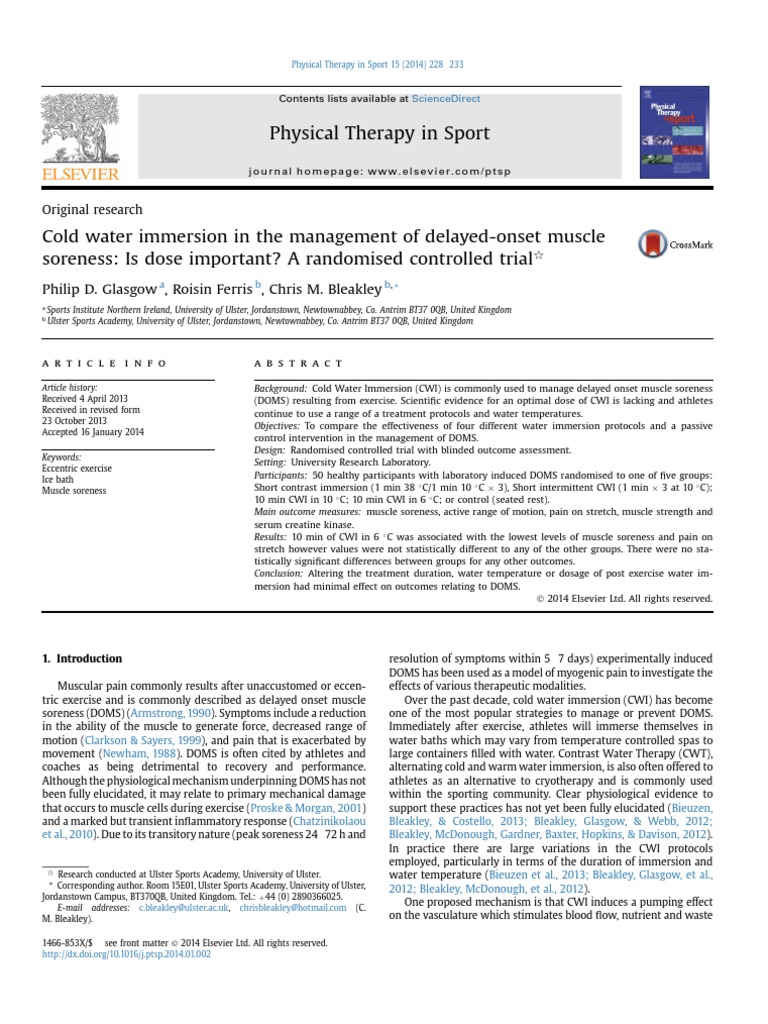 Cold Water Immersion for Muscle Soreness | PDF | Randomized Controlled ...