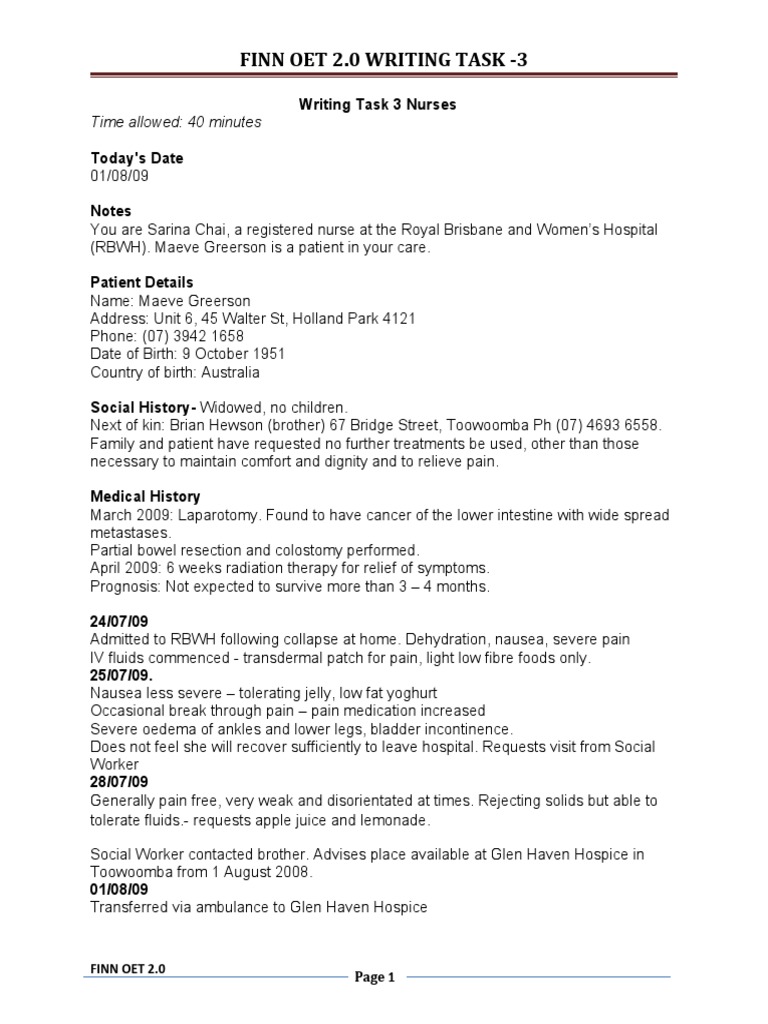 Writing Task Oet PDF