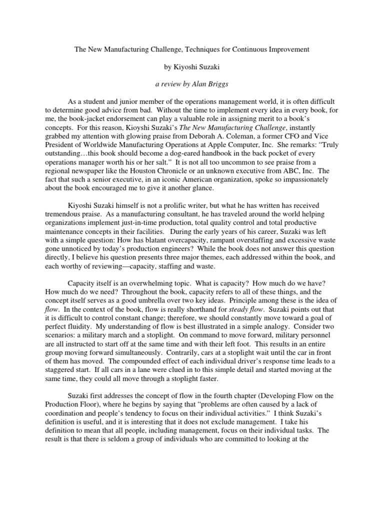 The New Manufacturing Challenge Pdf Scientific Method Lean