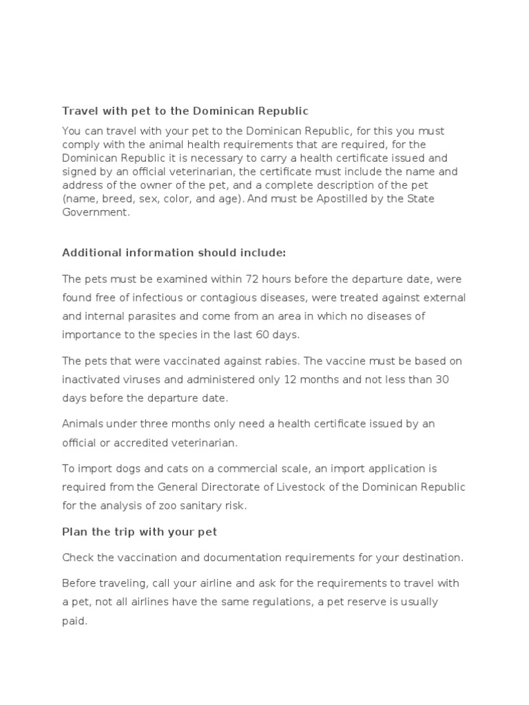 Traveling With Pets To The Dominican Republic PDF Pet Vaccines
