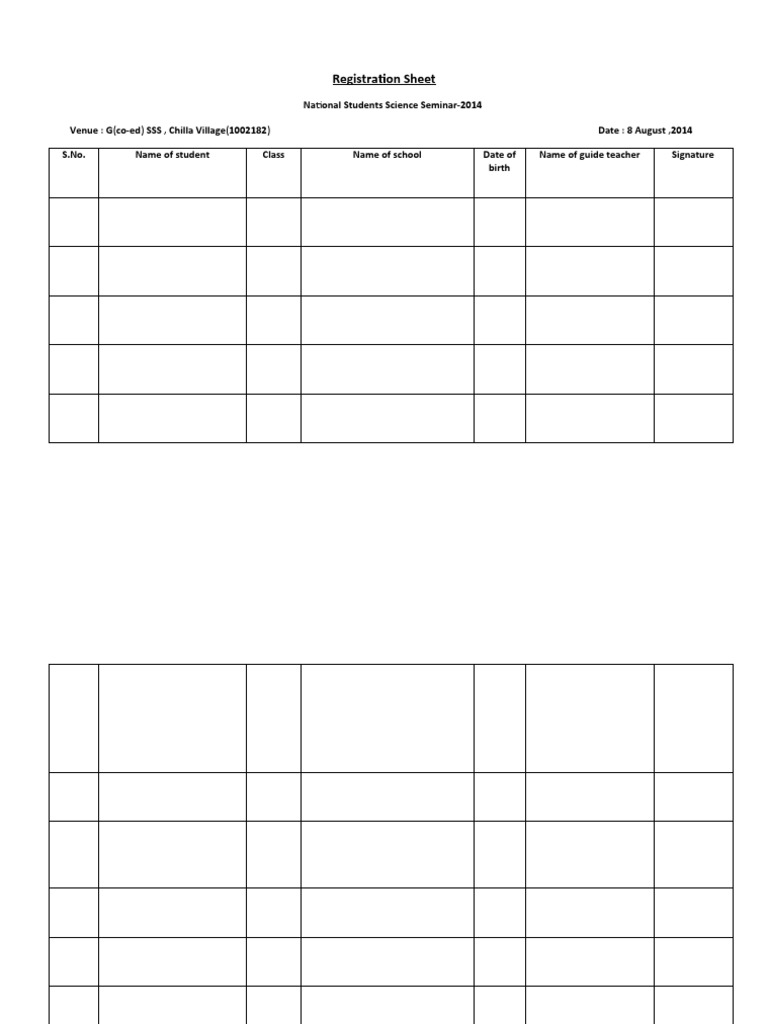 Registration Sheet: National Students Science Seminar-2014 | PDF
