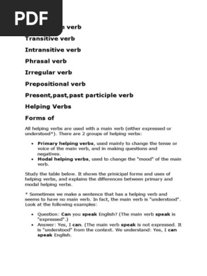 Type Of Verbs Pdf Verb Grammatical Tense