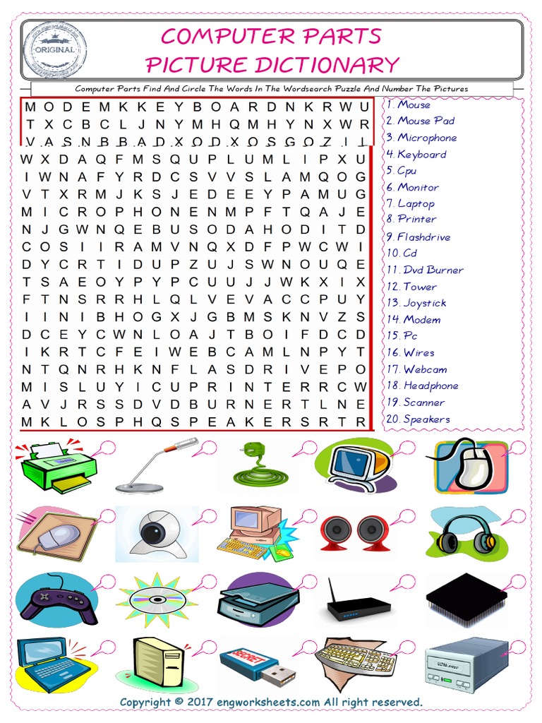 A Visual Guide to Common Computer Parts A Word Search and Image