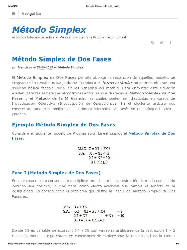 Método Simplex de Dos Fases Explicado | PDF | Programación lineal ...