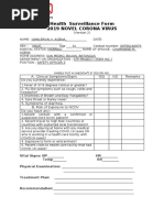 Health Surveillance Form 2019 Novel Corona Virus: A. Clinical Symptoms/Signs YES NO Remarks