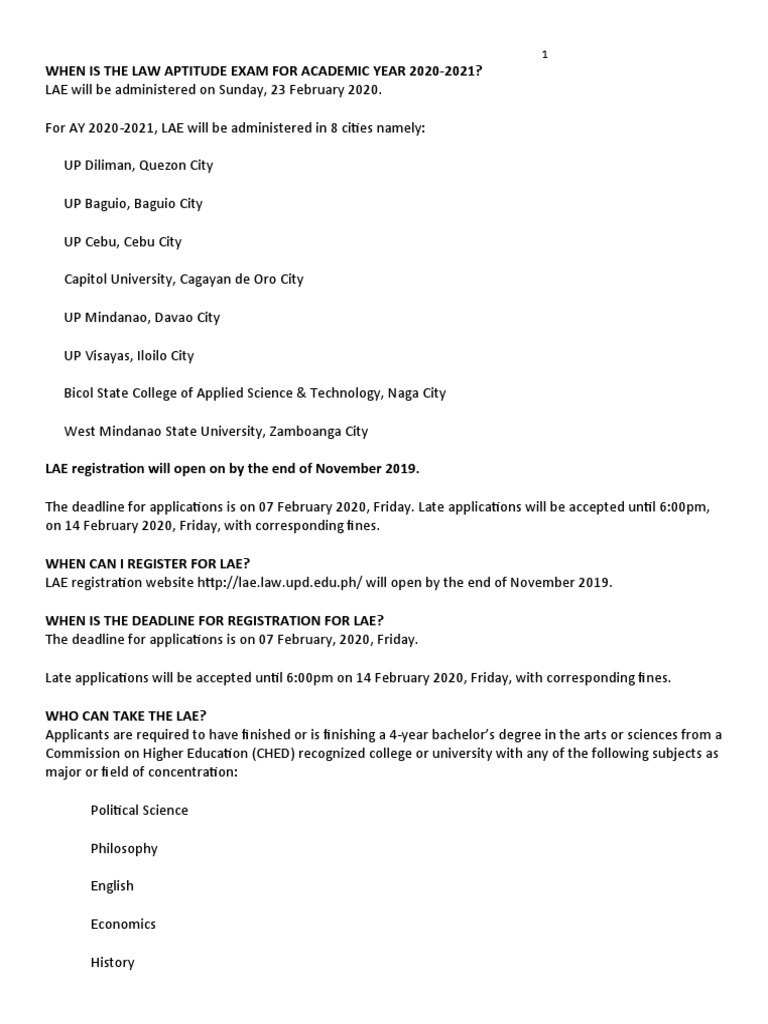 When Is The Law Aptitude Exam For Academic Year 20202021? PDF