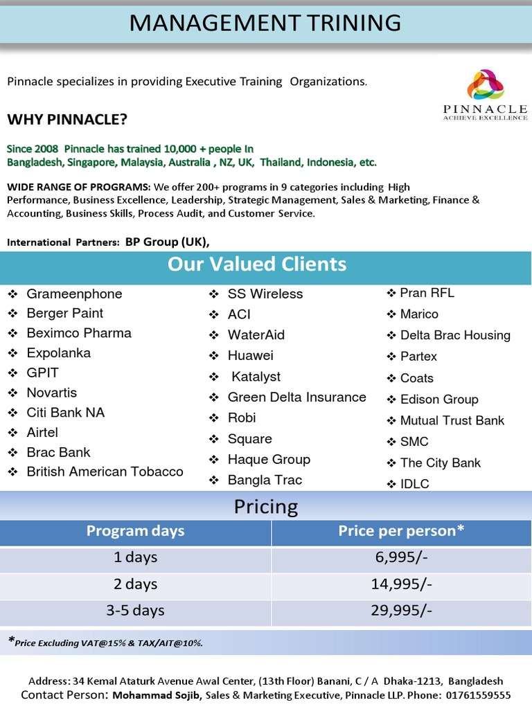 Pinnacle Corporate Training Overview | PDF | Team Building | Sales