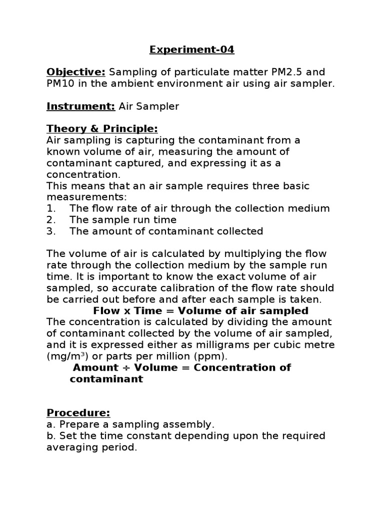 PM2.5 and PM10 Air Sampling Method | PDF | Particulates | Parts Per ...