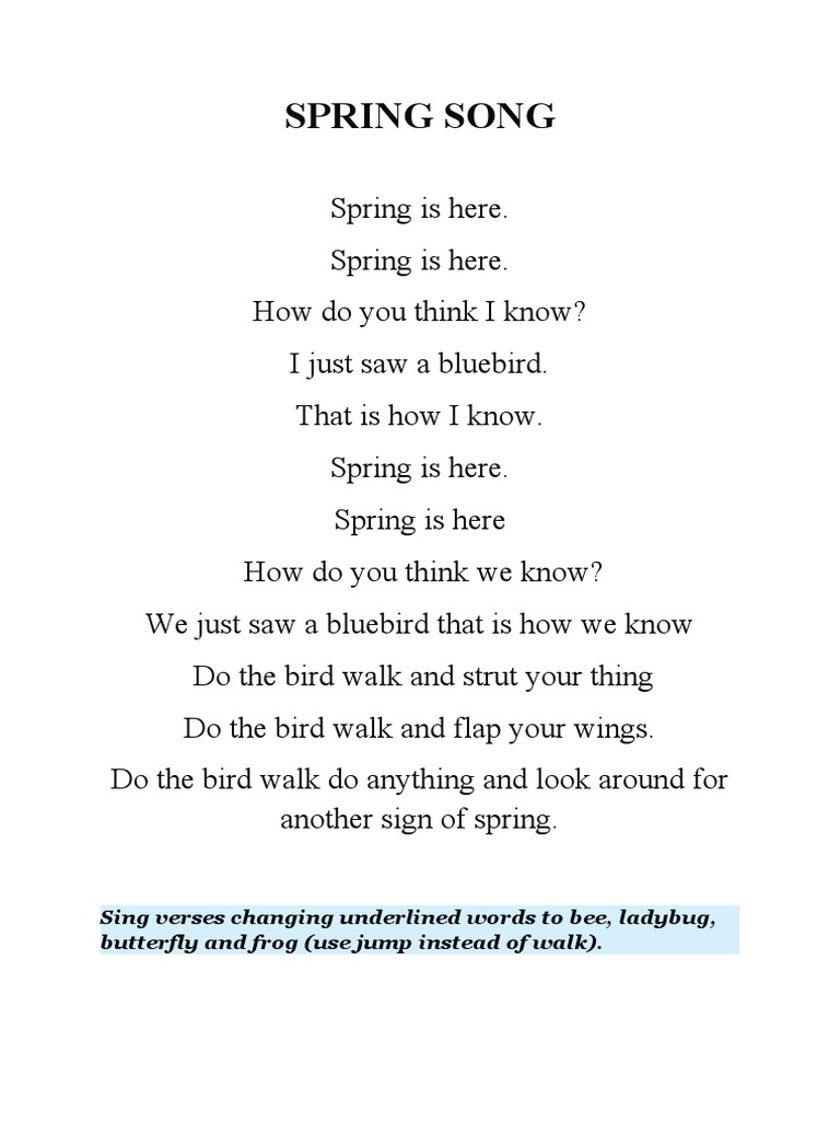 Kids' Springtime Song & Activity | PDF | Poetry