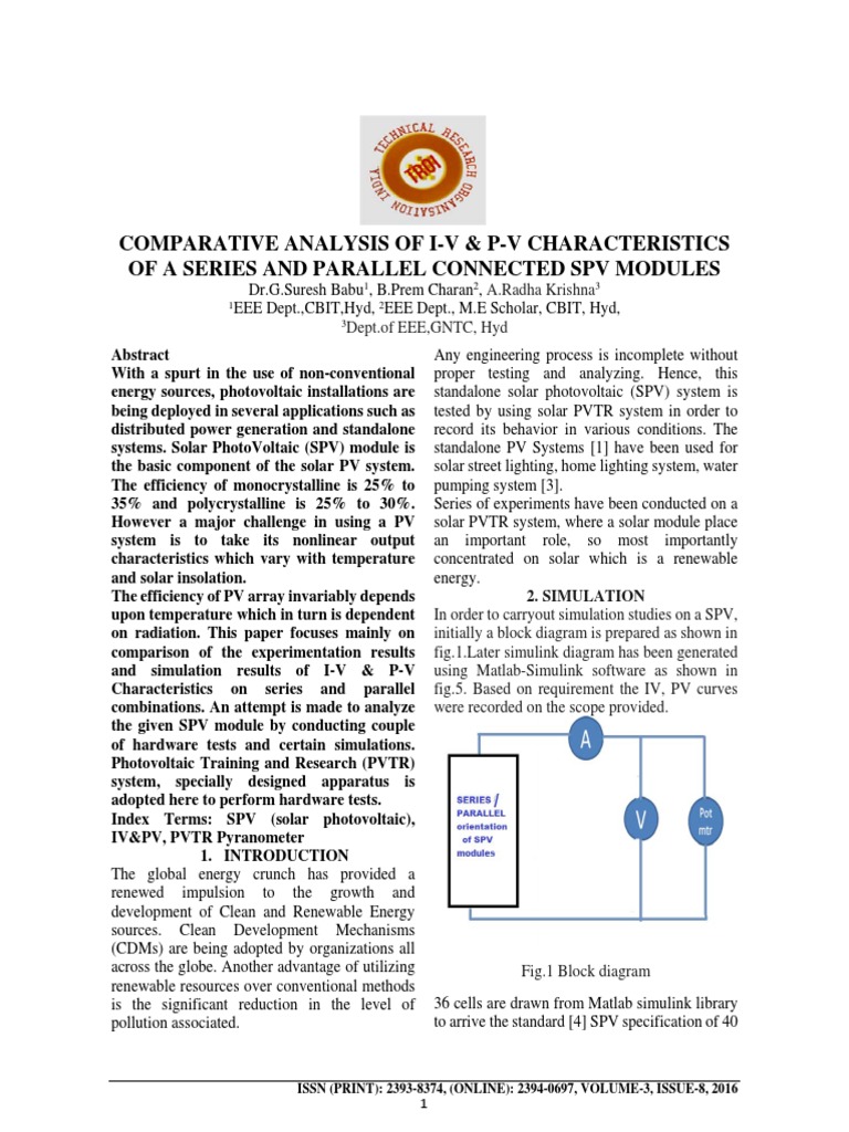 Comparative Analysis of I-V & P-V Characteristics of A Series and ...