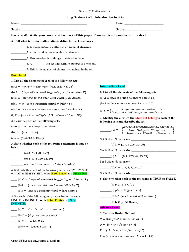 1.1 Introduction To Set by Mallari | PDF | Set (Mathematics ...